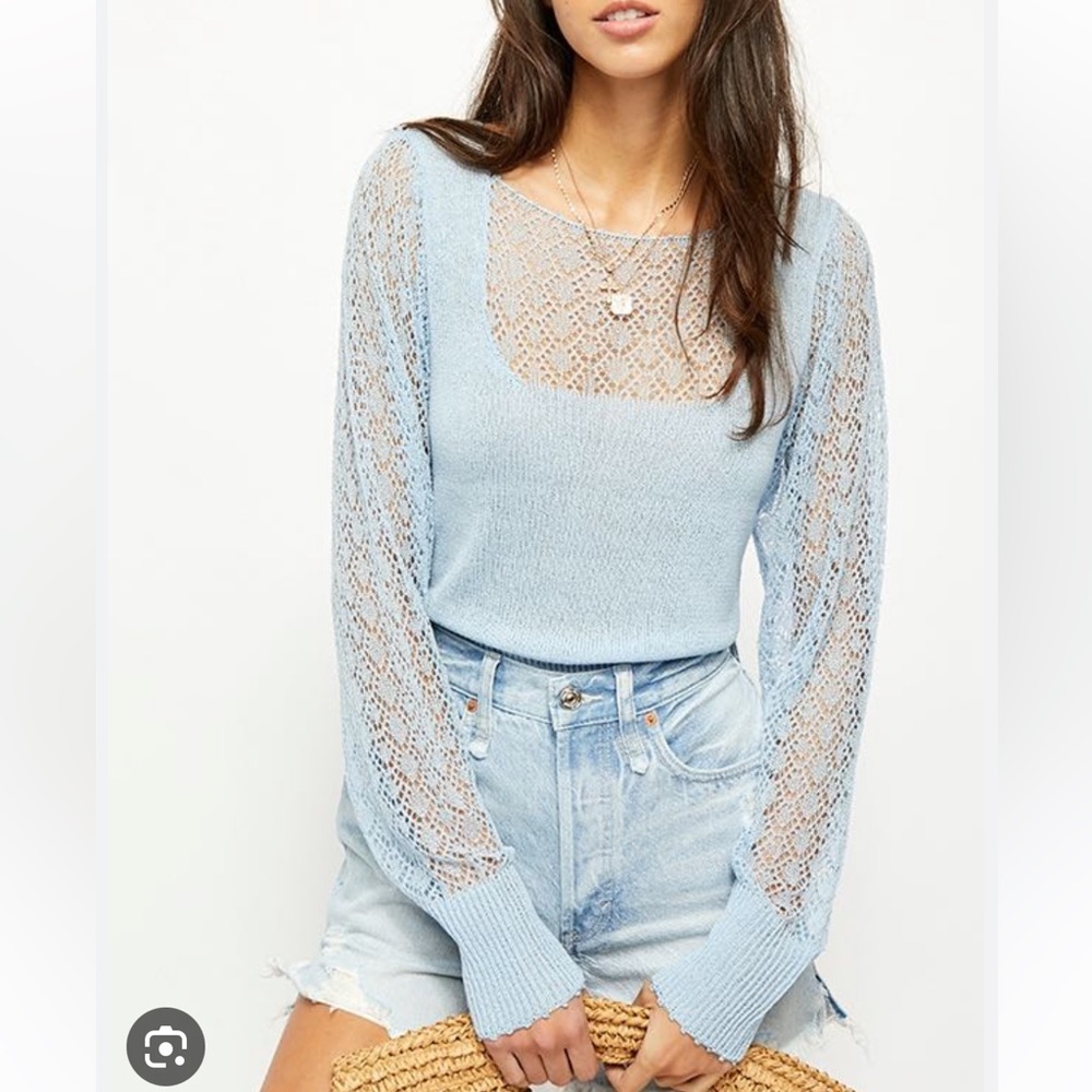 NWOT Free People Light Blue Crystallized Sweater - Women’s Medium